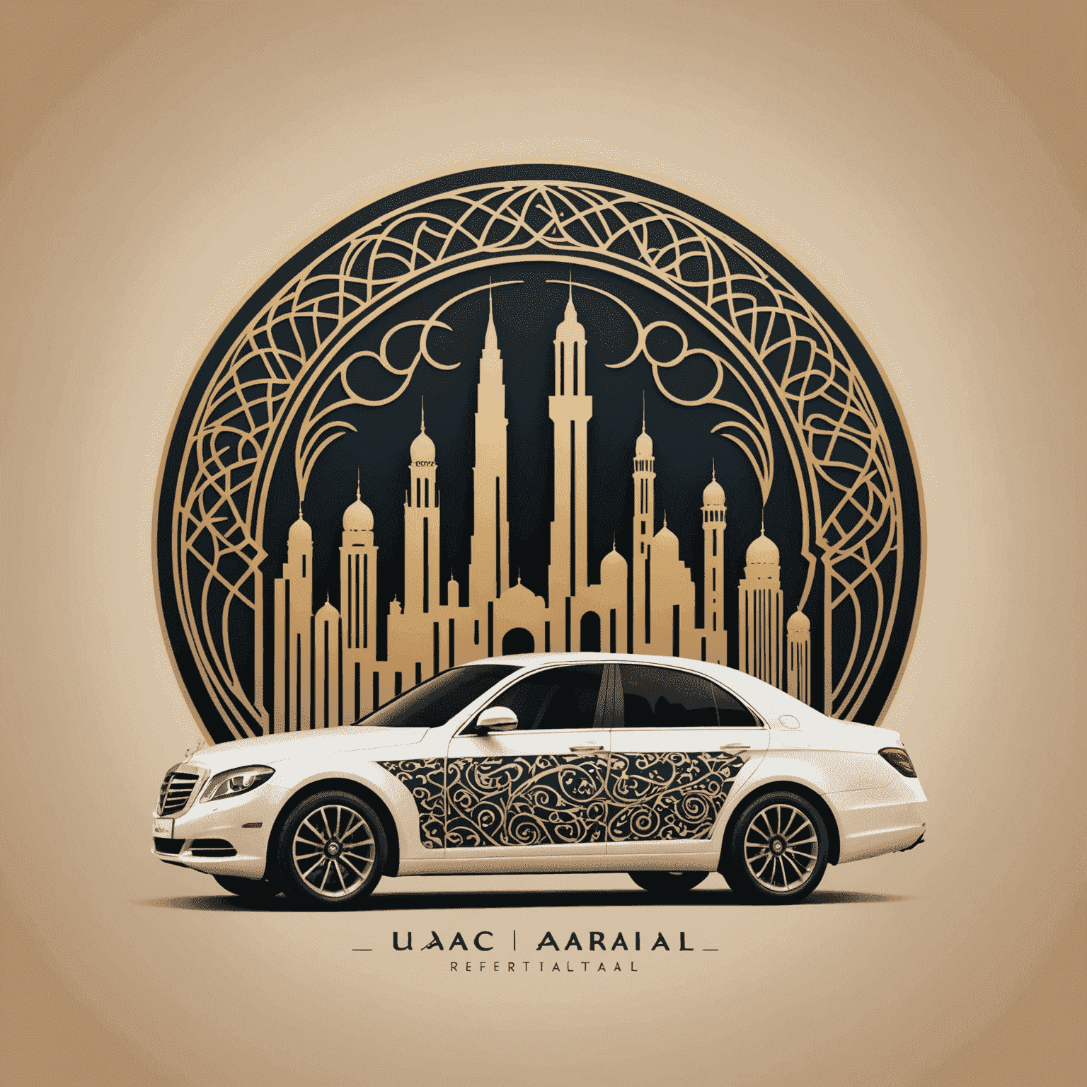 uaeicarrentals logo featuring a stylized car silhouette with Arabic-inspired patterns