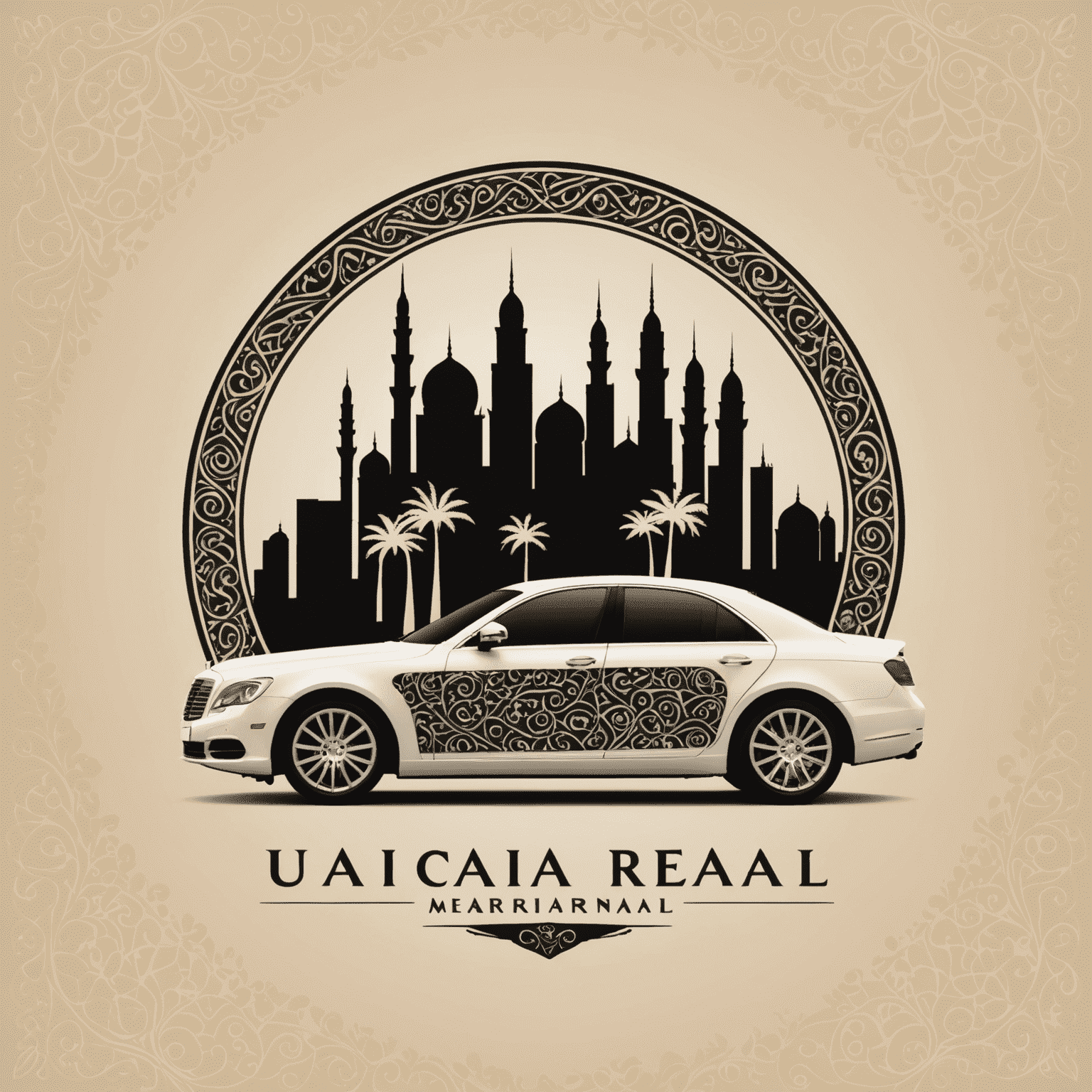 uaeicarrentals logo featuring a stylized car silhouette with Arabic-inspired patterns