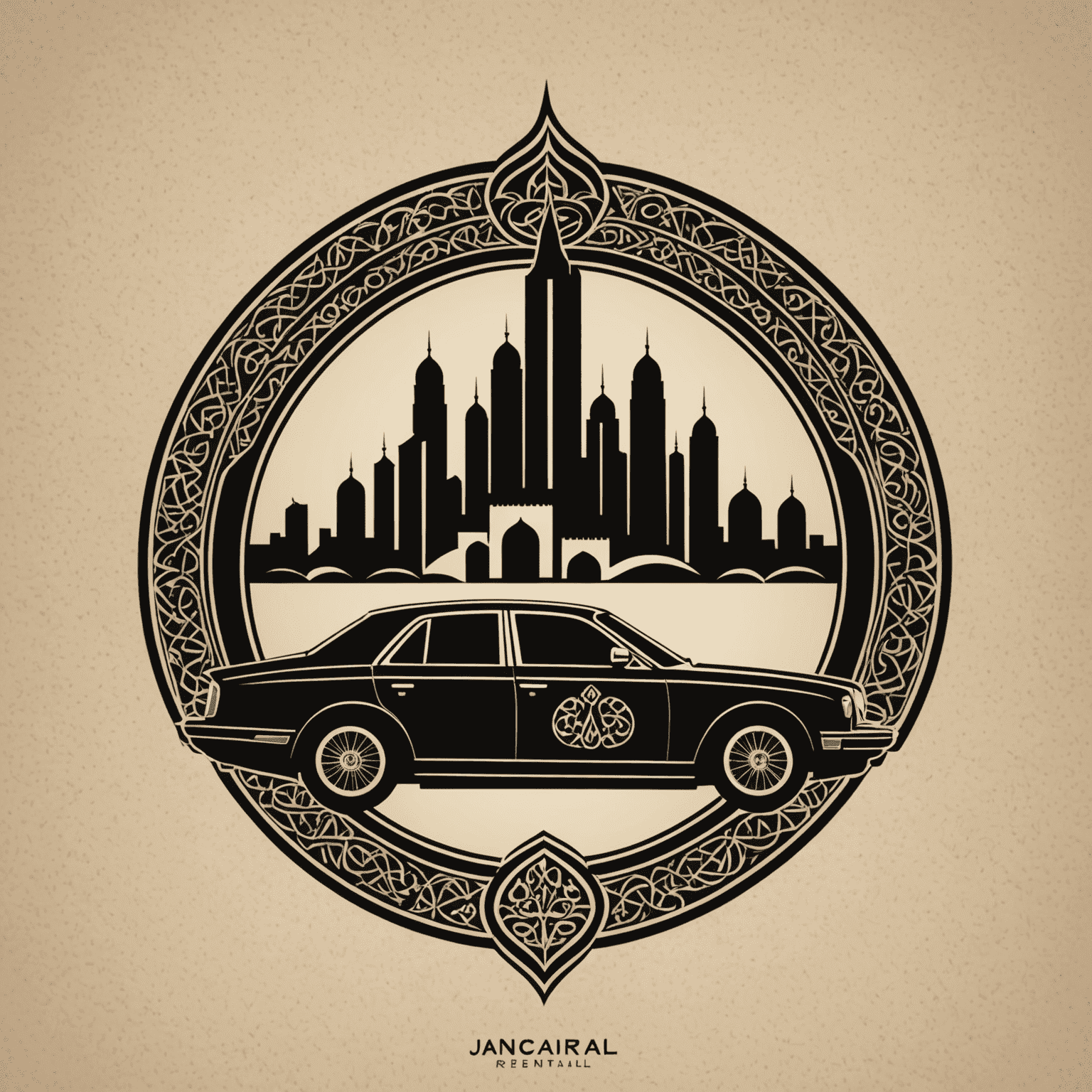 uaeicarrentals logo featuring a stylized car silhouette with Arabic-inspired patterns