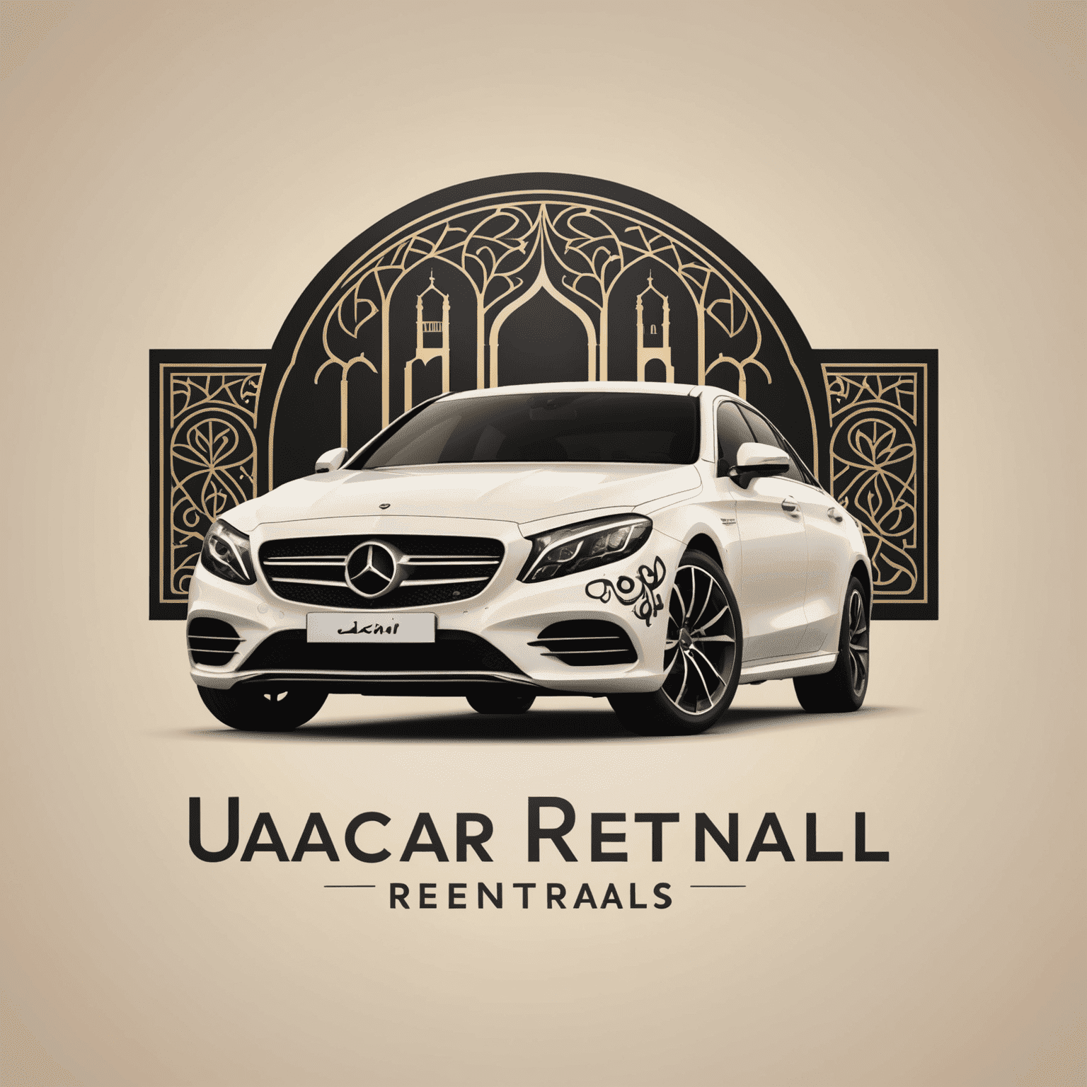 uaeicarrentals logo featuring a stylized car silhouette with Arabic-inspired patterns