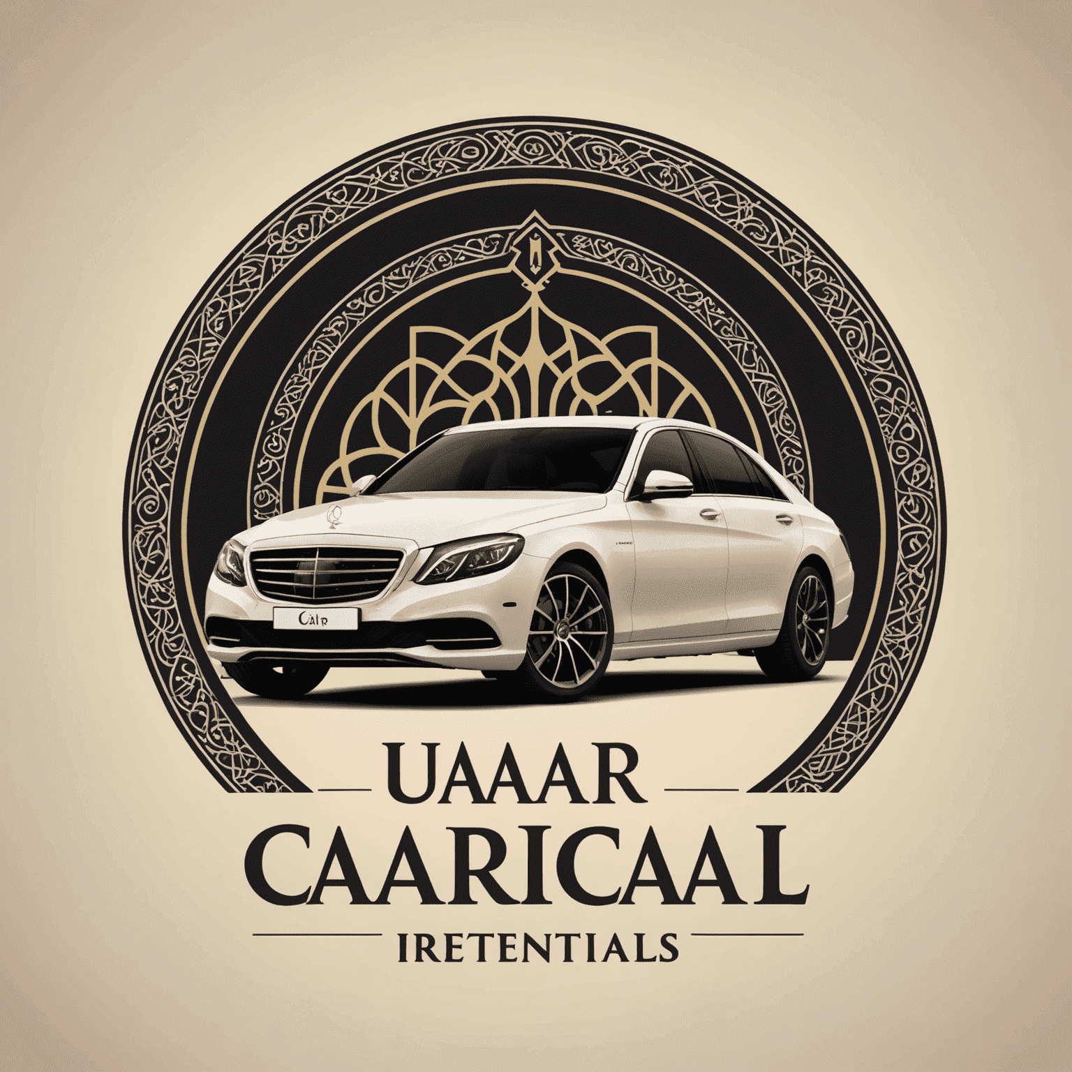 uaeicarrentals logo featuring a stylized car silhouette with Arabic-inspired patterns