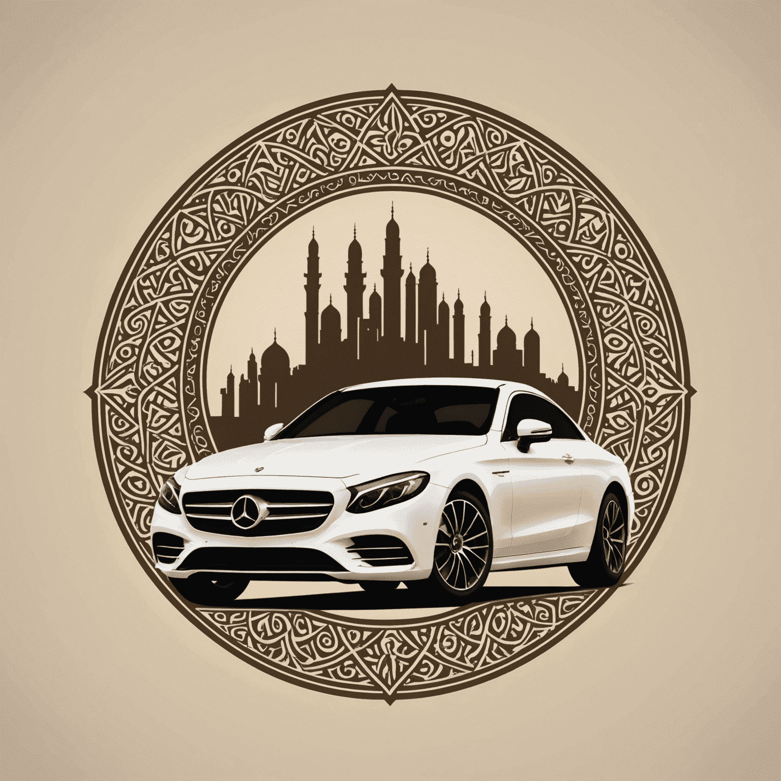 uaeicarrentals logo featuring a stylized car silhouette with Arabic-inspired patterns