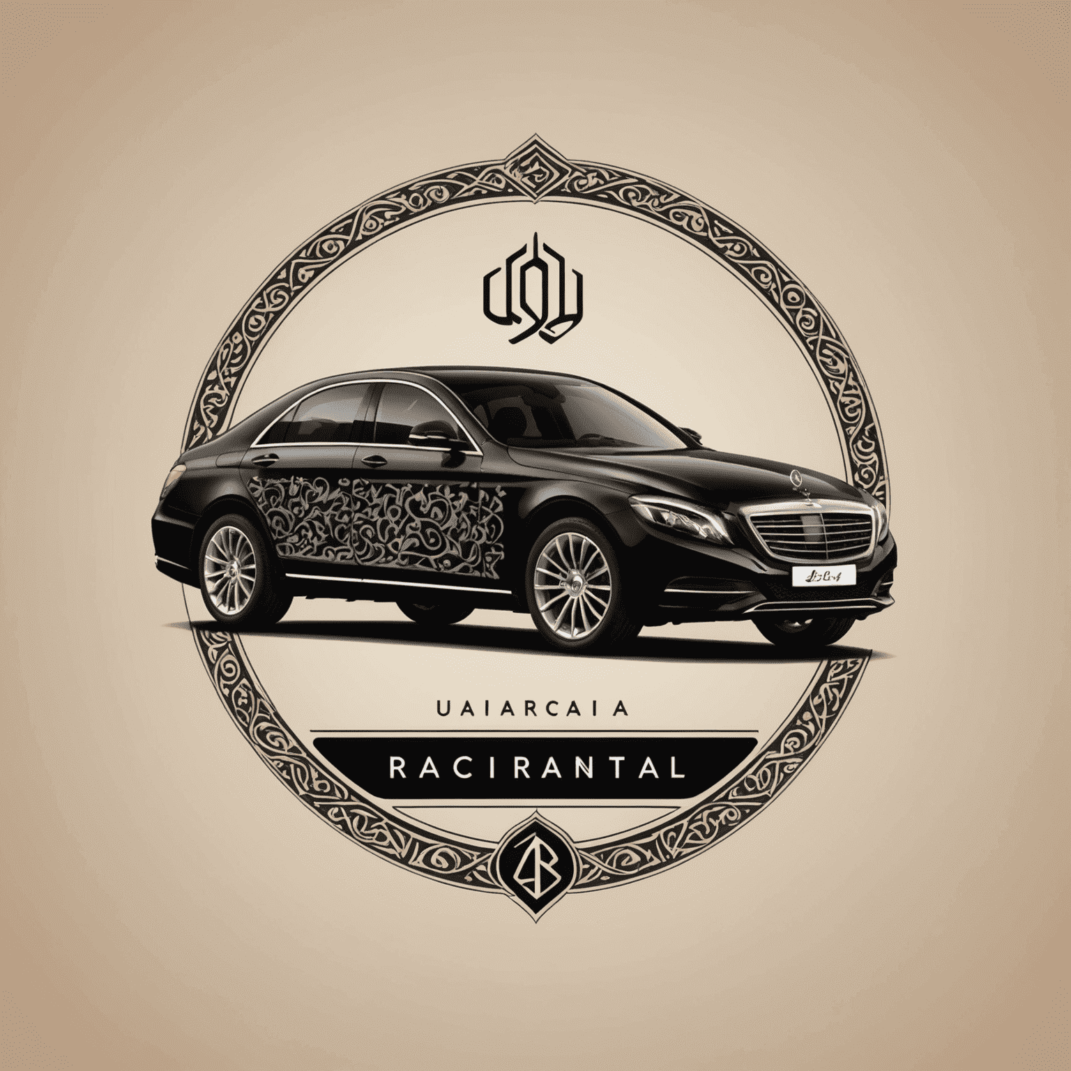 uaeicarrentals logo featuring a stylized car silhouette with Arabic-inspired patterns