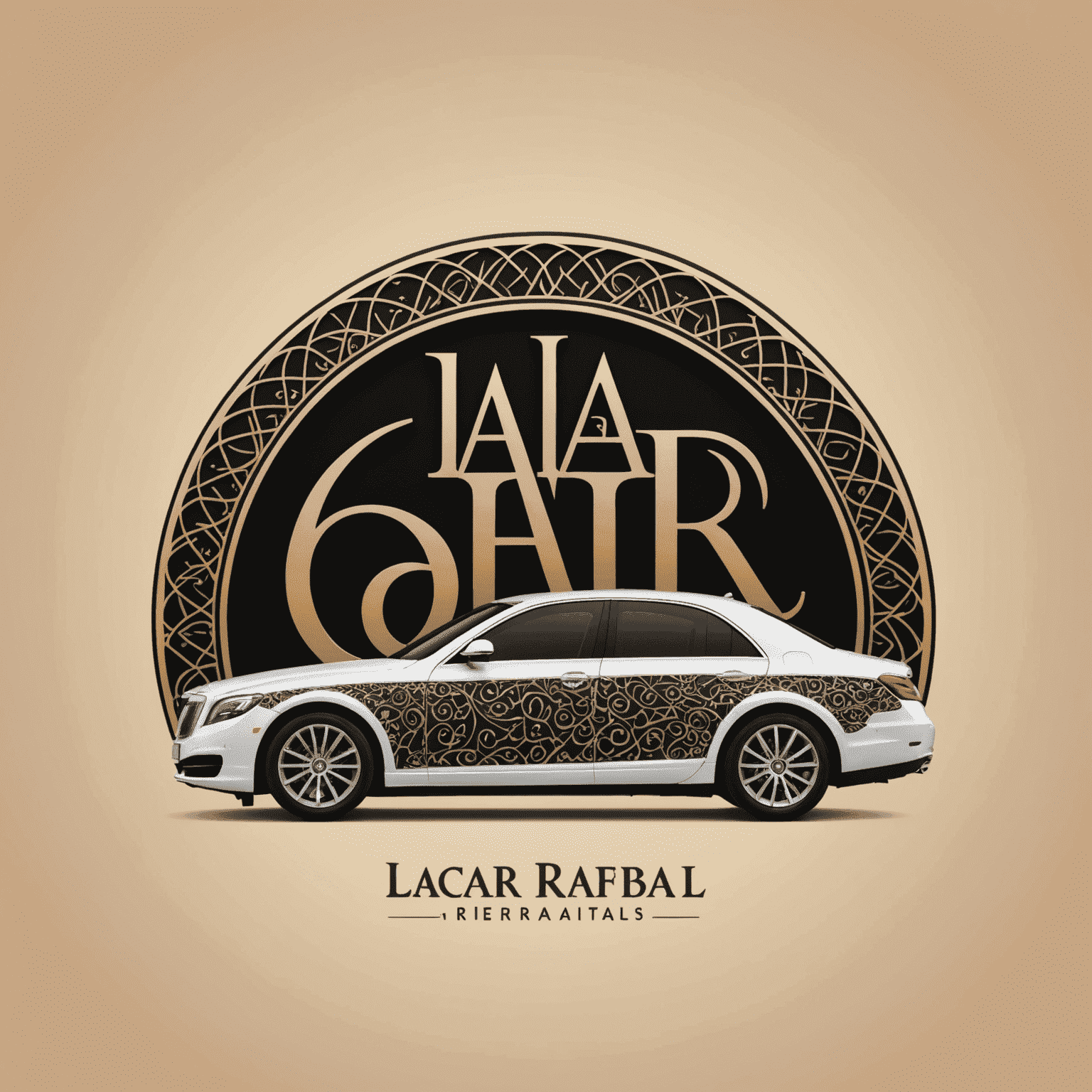 uaeicarrentals logo featuring a stylized car silhouette with Arabic-inspired patterns