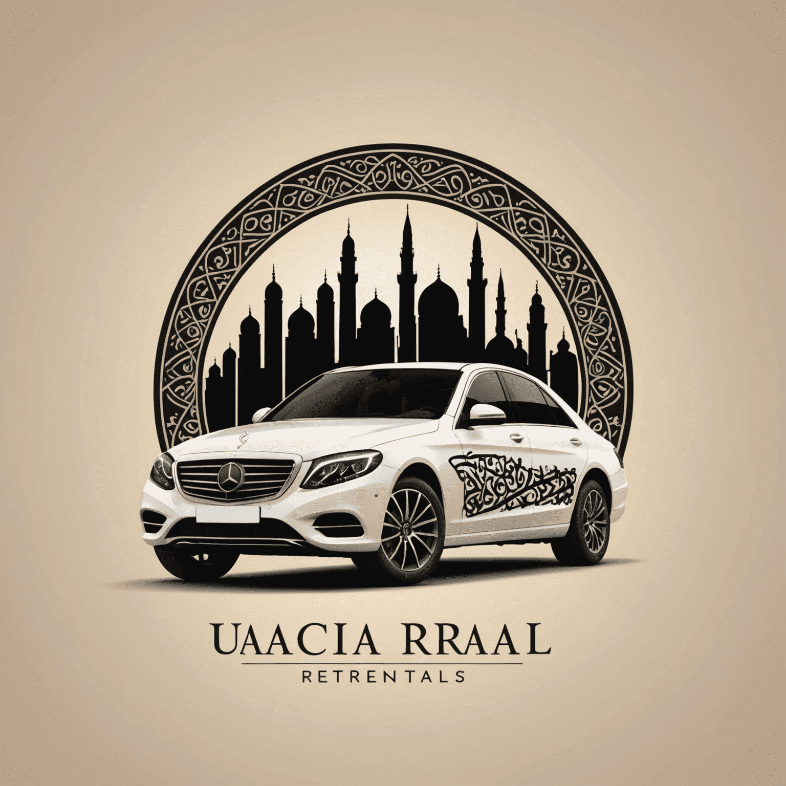 uaeicarrentals logo featuring a stylized car silhouette with Arabic-inspired patterns