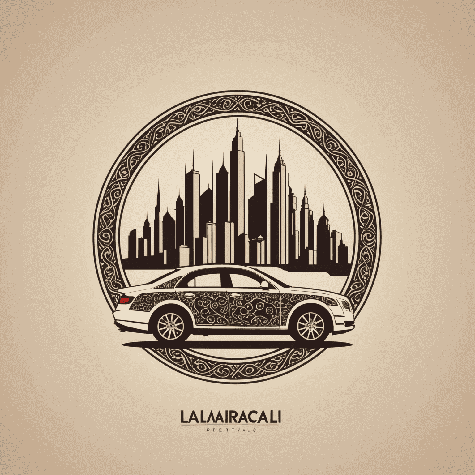 uaeicarrentals logo featuring a stylized car silhouette with Arabic-inspired patterns