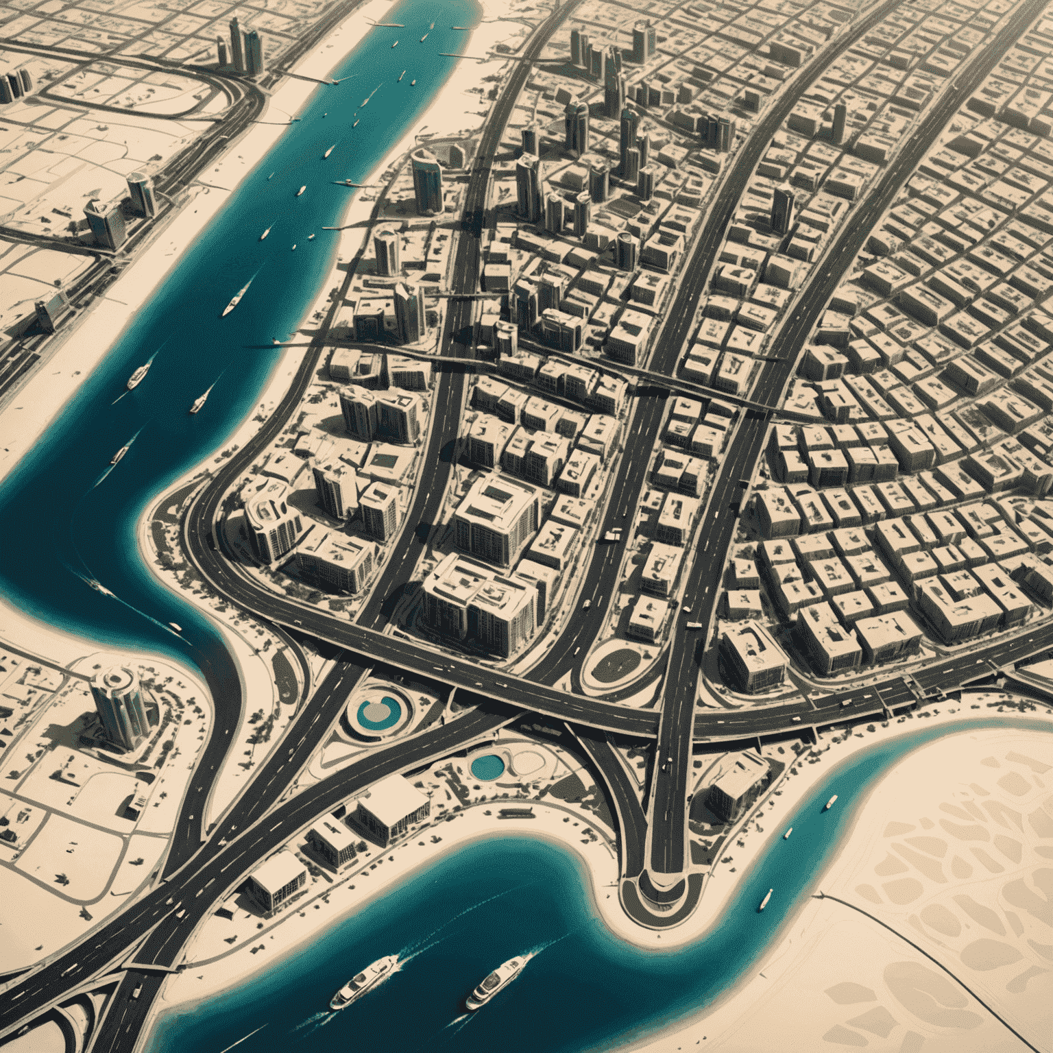 A map of Dubai's main roads and highways, highlighting key routes and landmarks for tourists