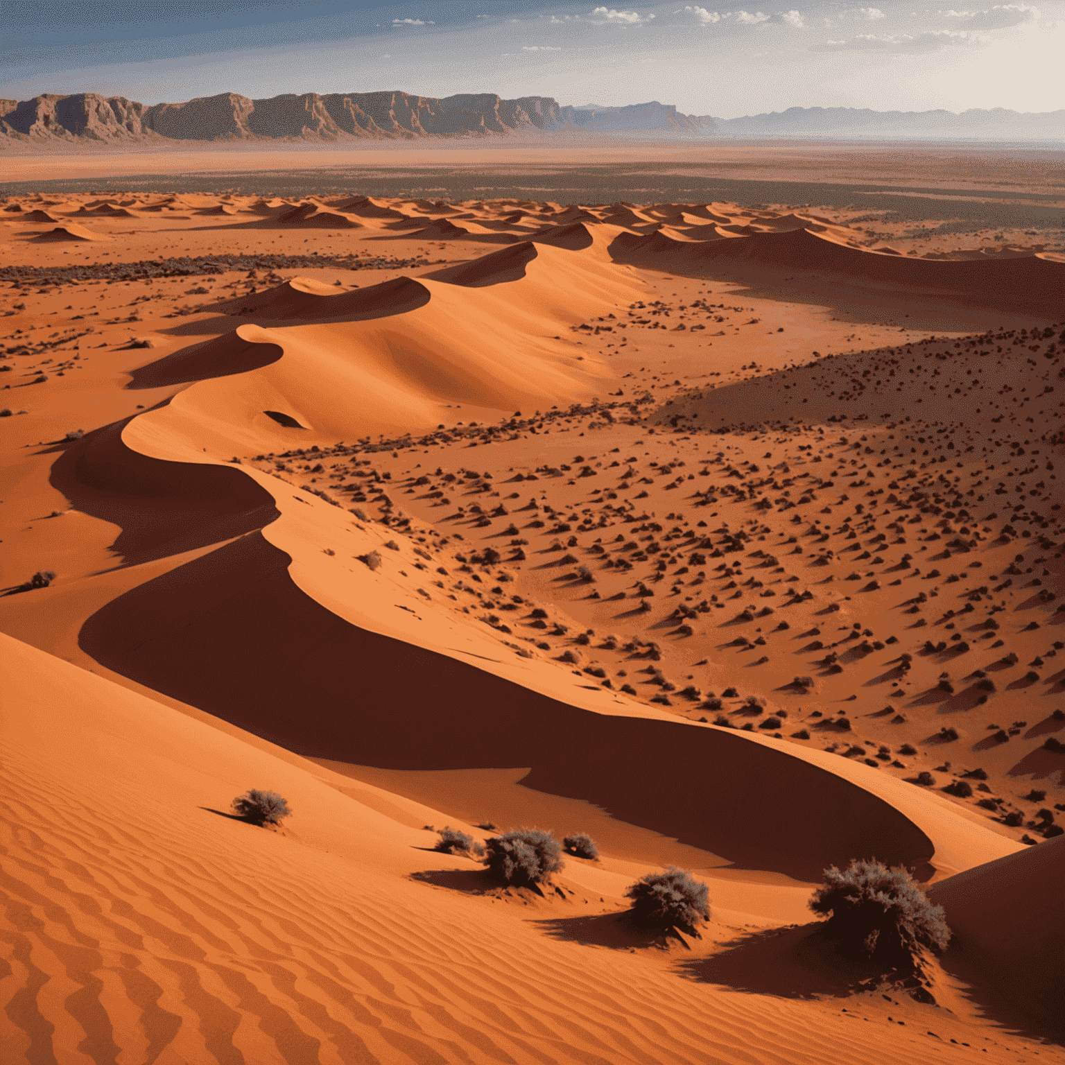 Dramatic desert landscape of the Mleiha Archaeological Centre with red sand dunes and ancient rock formations